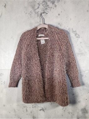 Zara Kids Fuzzy Cardigan 5T Pink Metallic Thread Open Front Sweate